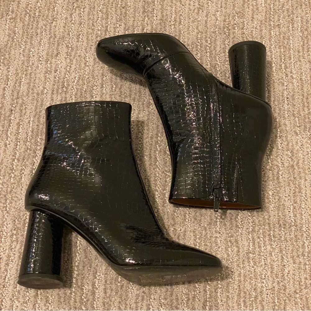 & Other Stories Croc Embossed Black Ankle Boots